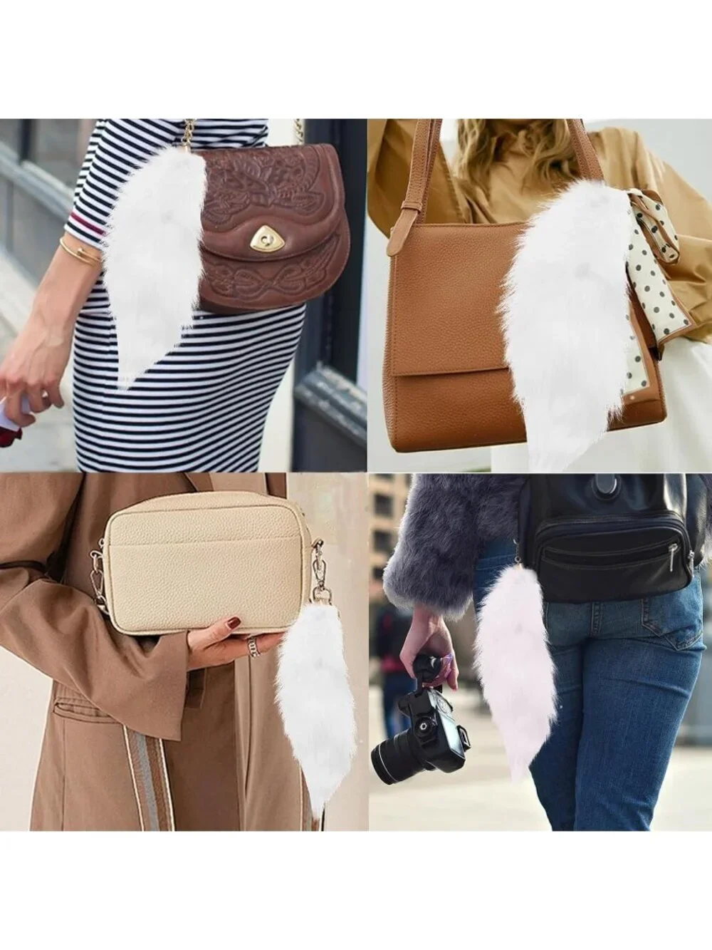 Women's White Pendant Cosplay Costume Halloween Furry Tails Keychain Handbag